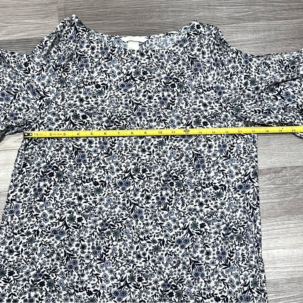 H&M Tie-Sleeve Floral-Print Navy Blue & white Shift dress - Picture 9 of 9